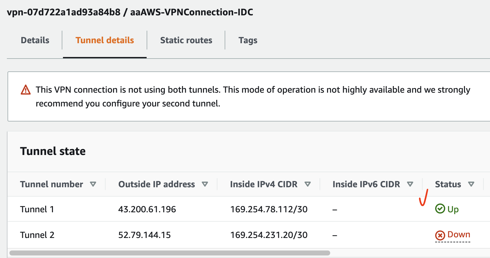 AWS VPN Tunnel 작동 확인